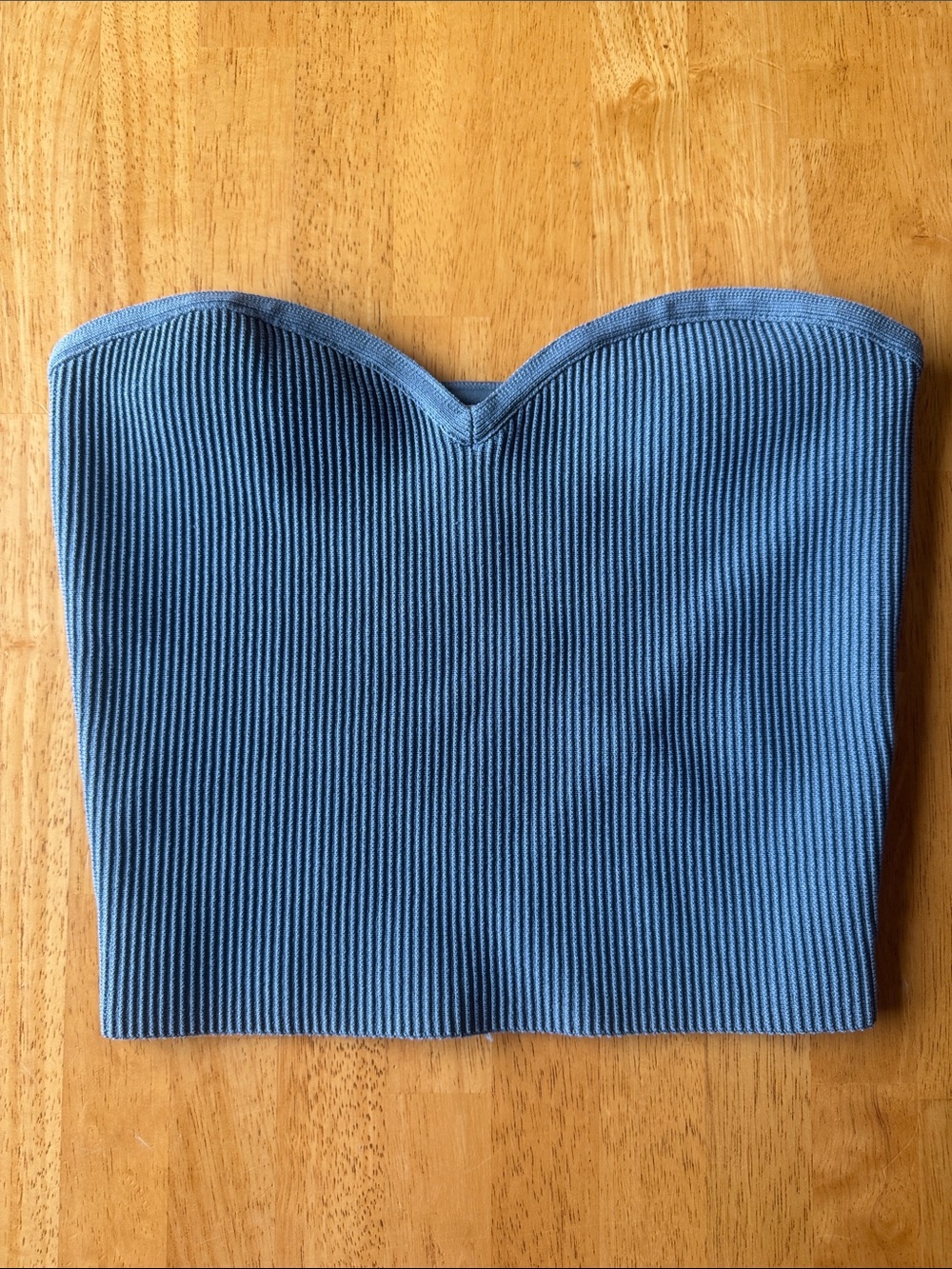 Babaton Strapless Ribbed Bustier Crop Top - Blue - Size M
